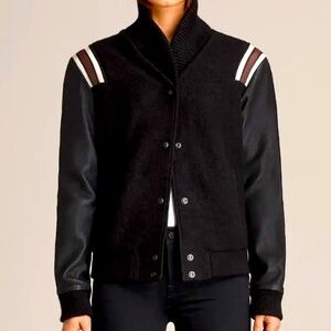 All Saints Bordin Striped Jacket 6 Wool Sheep Leather Bomber Varsity Jacket